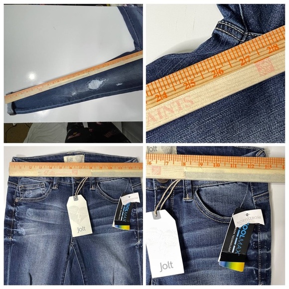 Jolt Juniors Size 1/25 Distressed Ripped Slim Fit Whiskered Denim Blue Jeans - Picture 8 of 8